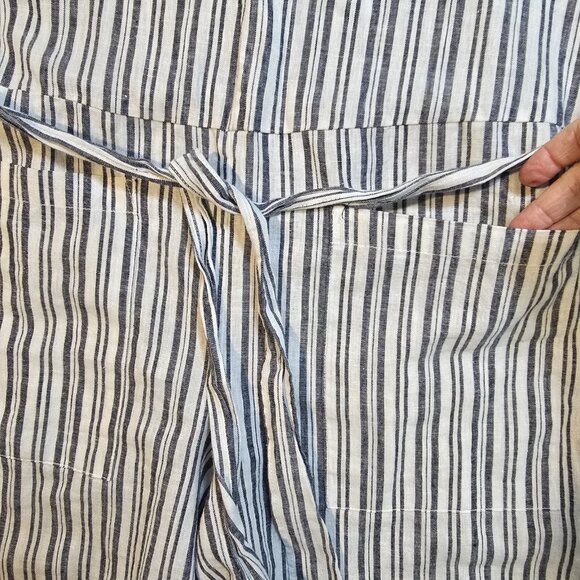 BeachLunchLounge Striped Tie Waist Linen Cotton Jumpsuit Women's Size Medium - Picture 5 of 16